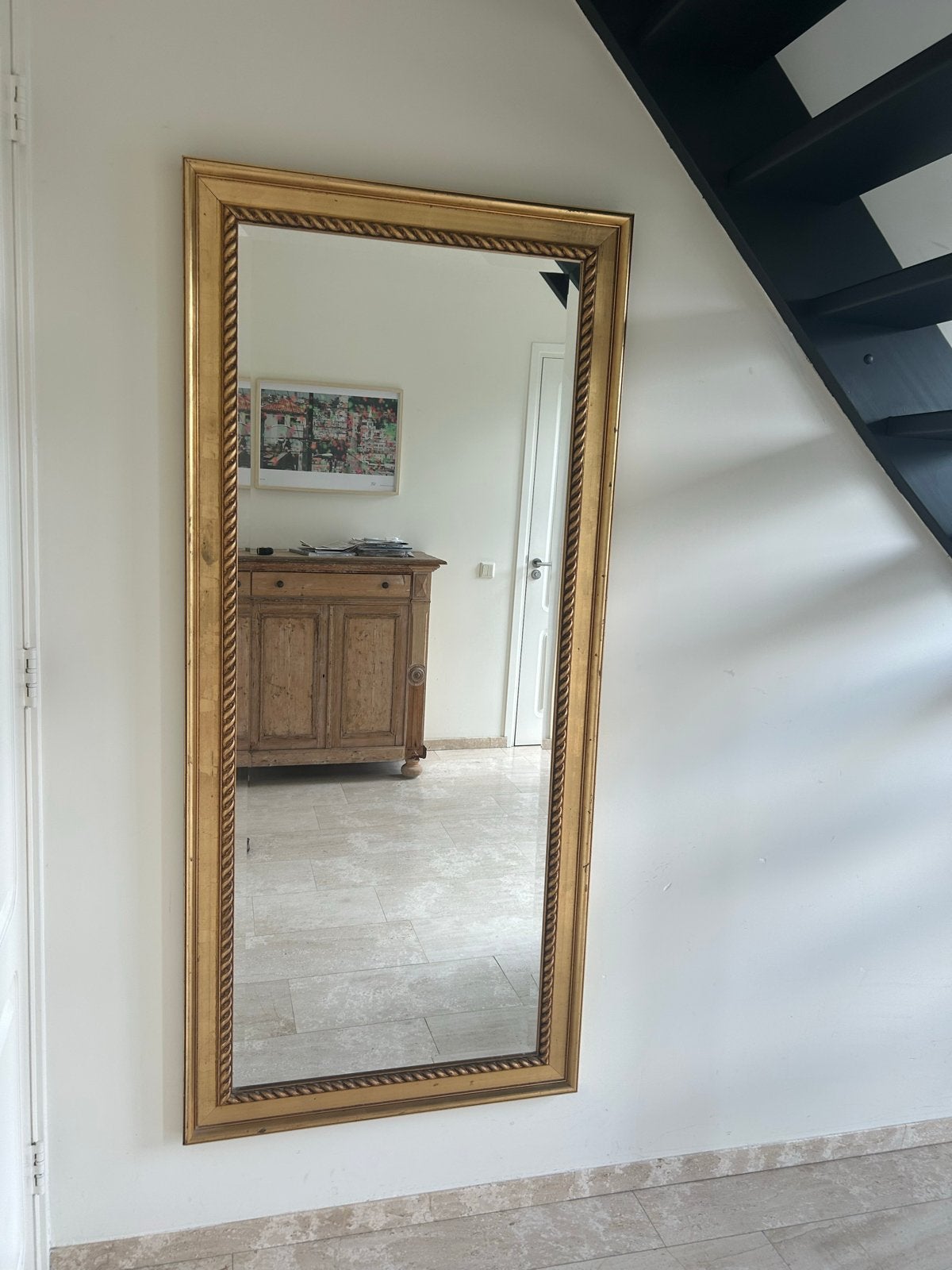 Grote spiegel met gouden lijst - 175 x 75 cm, Ophalen, Gebruikt, 75 tot 100 cm, 150 tot 200 cm