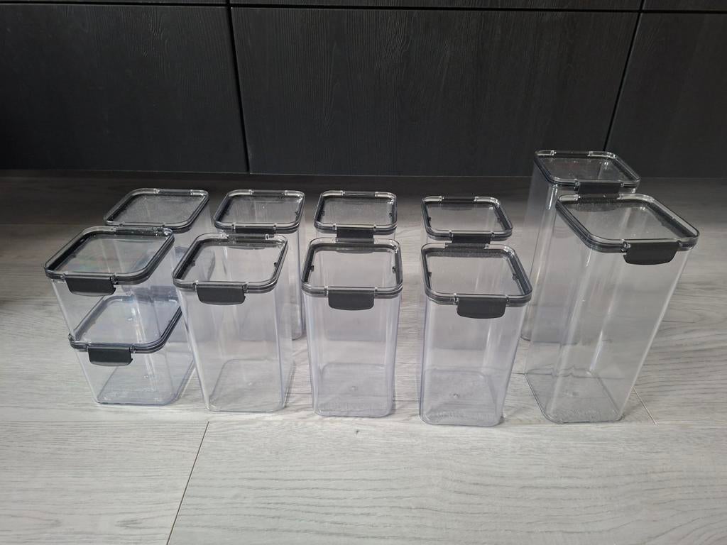 Voorraadbussen set - 24 stuks in diverse maten, Voorraadpot, Ophalen of Verzenden, Gebruikt, Kunststof