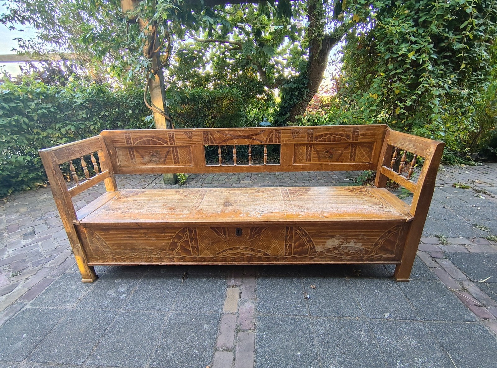 * klepbank; mooie grote, antieke brocante klepbank 2.16m, Ophalen