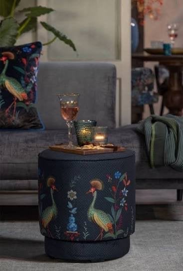Pip Studio Poef "Flirting Birds"  Blauw, Ophalen, Minder dan 50 cm, Rond, Zo goed als nieuw