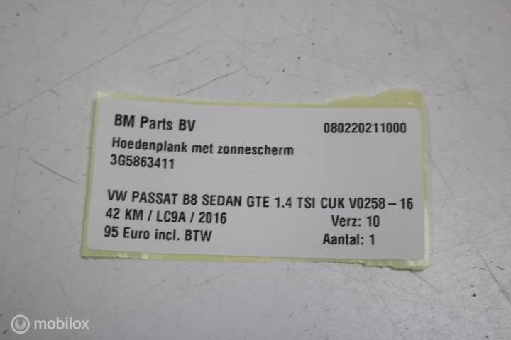 Foto 5 van Hoedenplank met zonnescherm VW Passat B8 GTE Sedan 3G5863411
