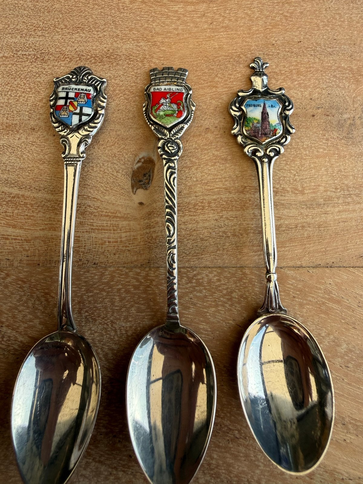 Set van 3 Antieke Duitse Souvenirlepels - Zilver 800, Ophalen