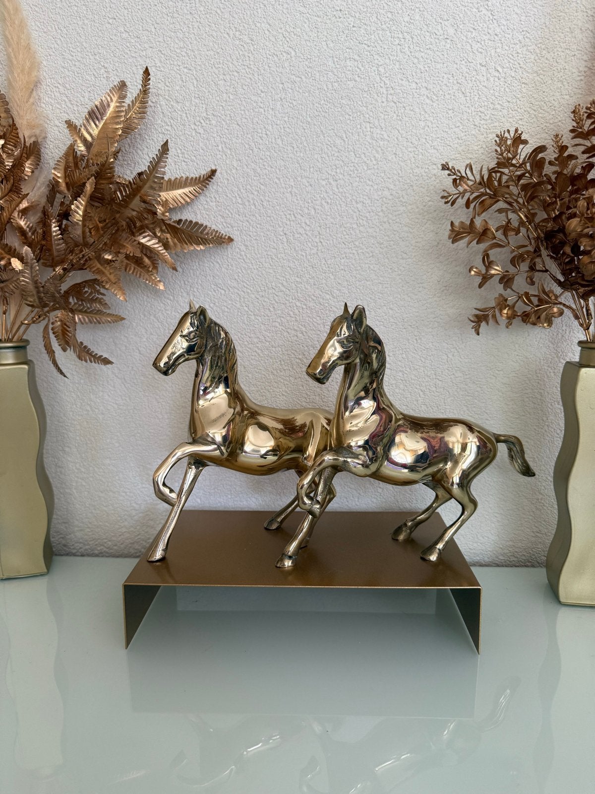 Set van 2 messing paarden beelden - Vintage decoratie, Ophalen of Verzenden, Brons