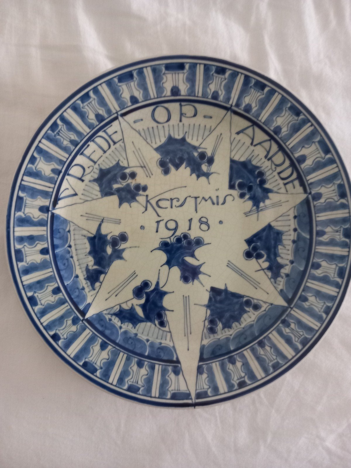 antiek delfts blauw wandbord Vrede op Aarde kerstmis 1918, Antiek en Kunst, Ophalen of Verzenden