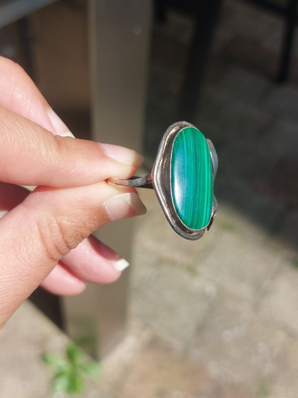 Zilveren ring met Malachiet, 20 of groter, Ophalen of Verzenden, Zo goed als nieuw, Dame