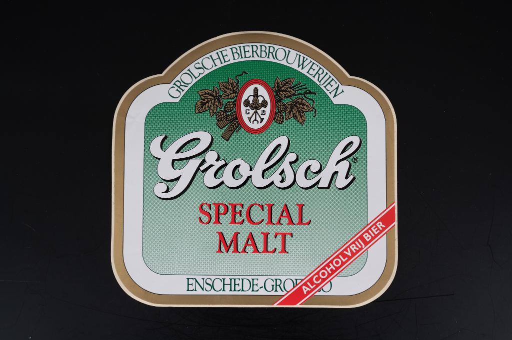 Grolsch Malt Sticker 23,5 x 23 cm, Ophalen of Verzenden, Zo goed als nieuw, Reclamebord, Plaat of Schild, Grolsch