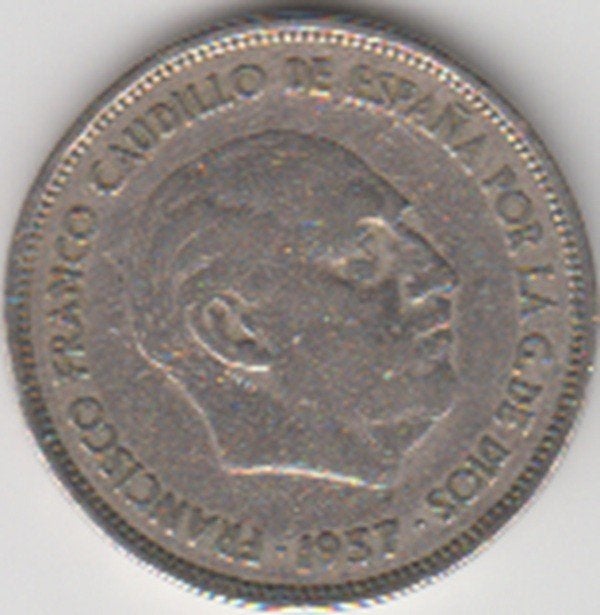 Spanje 25 Pesetas 1957 (58) Caudillo and regent , KM #787, Ophalen of Verzenden, Overige landen, Losse munt