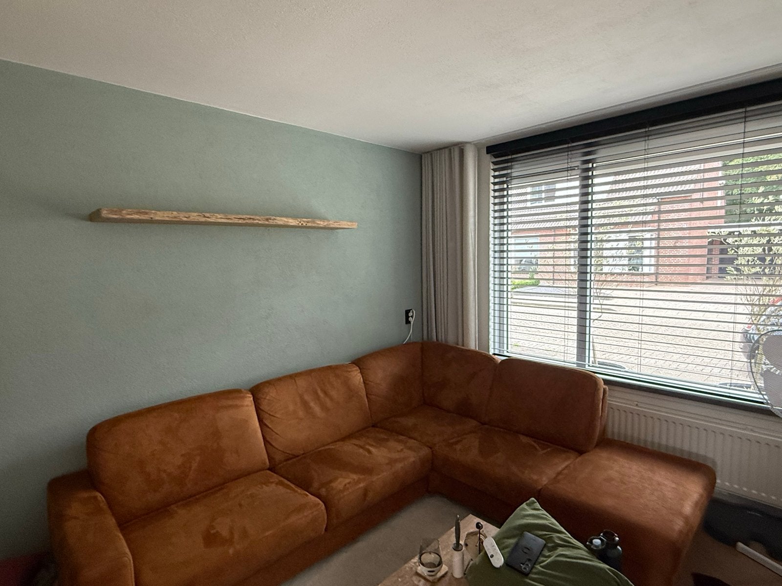 Comfortabele Microleder Hoekbank cognac, Ophalen, Overige materialen, 250 tot 300 cm, 100 tot 125 cm