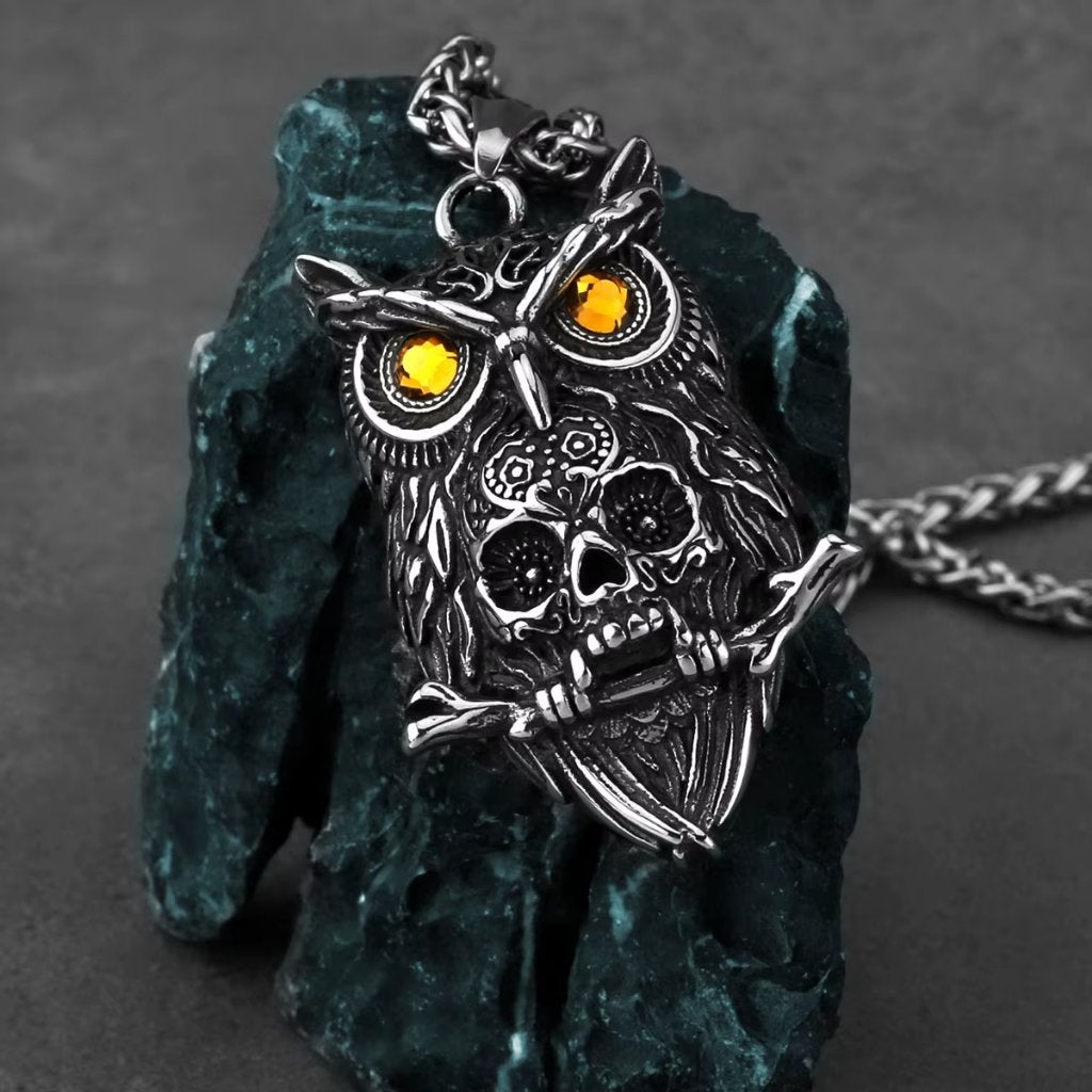 Roestvrij Stalen Doodskop Uil Heren Ketting, Verzenden, Nieuw, Zilver, Overige materialen