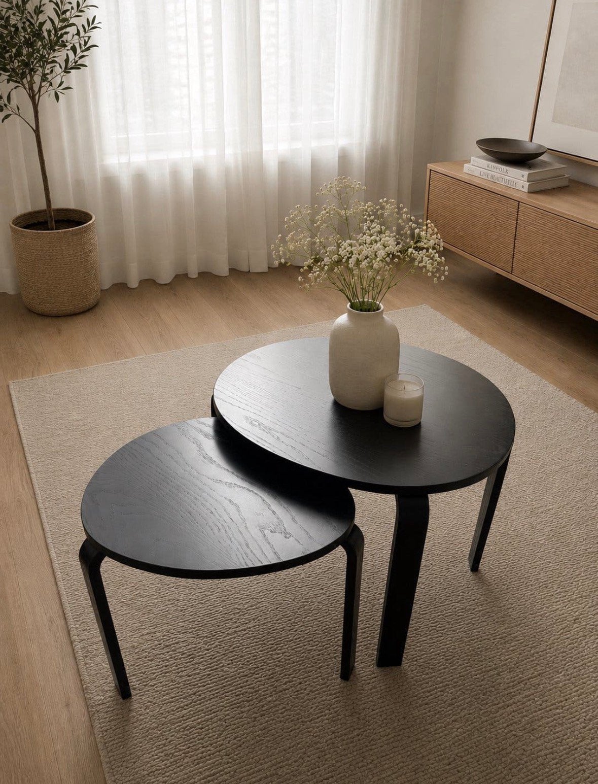 Zwarte salontafel set, Ophalen, Zo goed als nieuw, Rond, 50 tot 100 cm