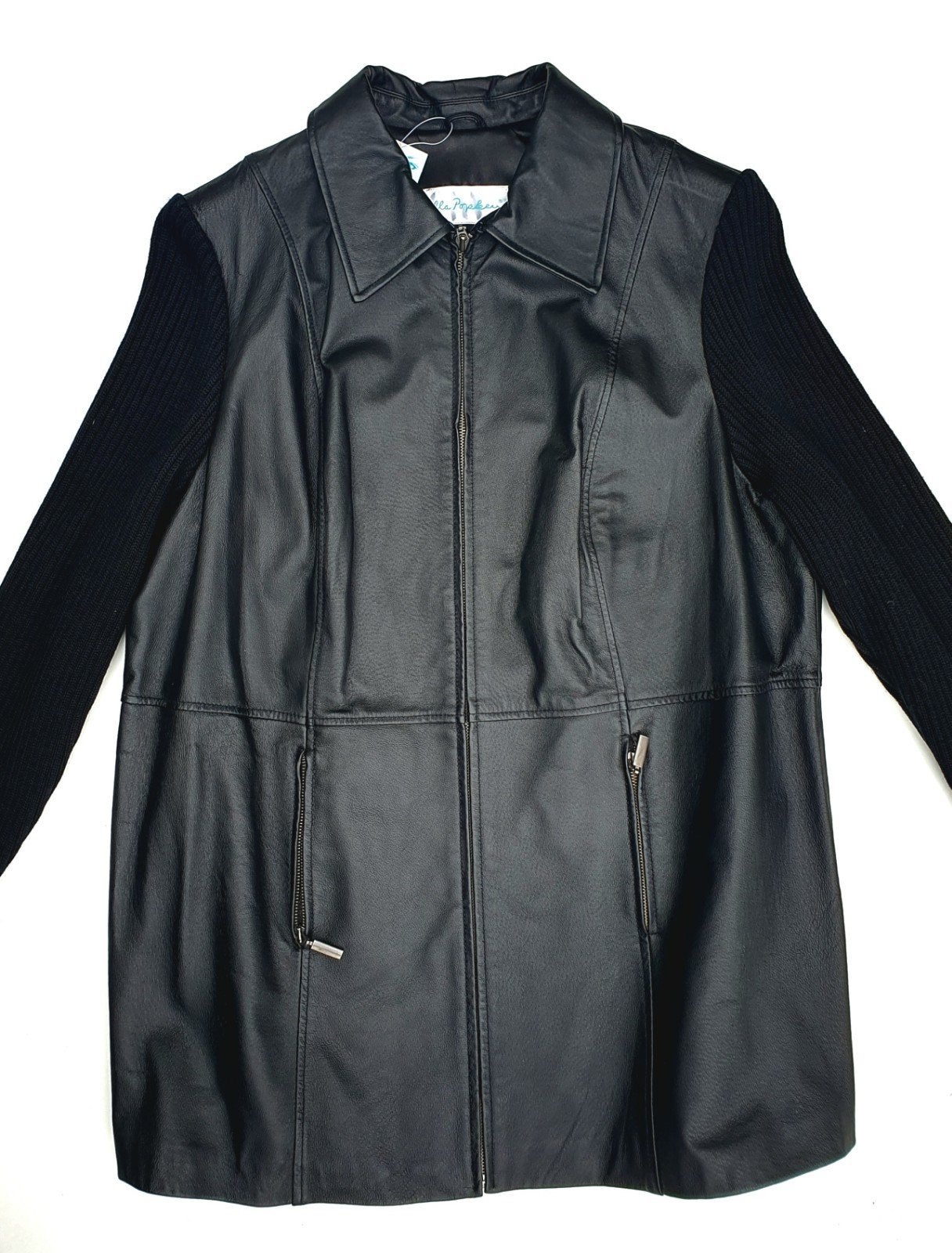 Nieuwe Ulla Popken Leren Jas Damesjas Gebreide Mouwen 46/48, Ulla Popken, Verzenden, Zo goed als nieuw, Zwart