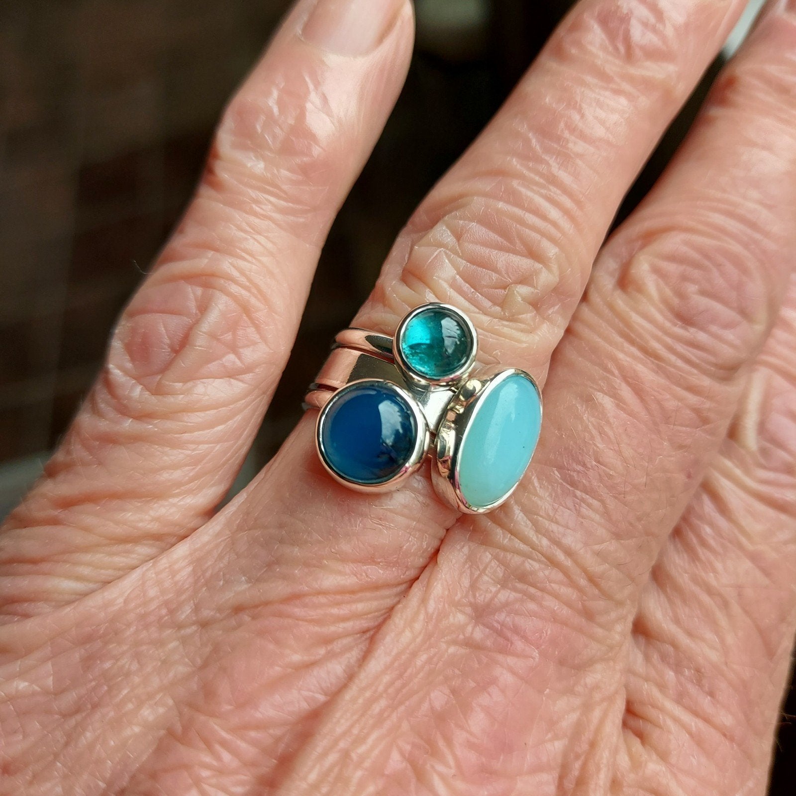 Mooie nieuwe zilveren ring set,Opaal,Agaat,Toermalijn mt 17, Blauw, Nieuw, Ophalen of Verzenden, 17 tot 18