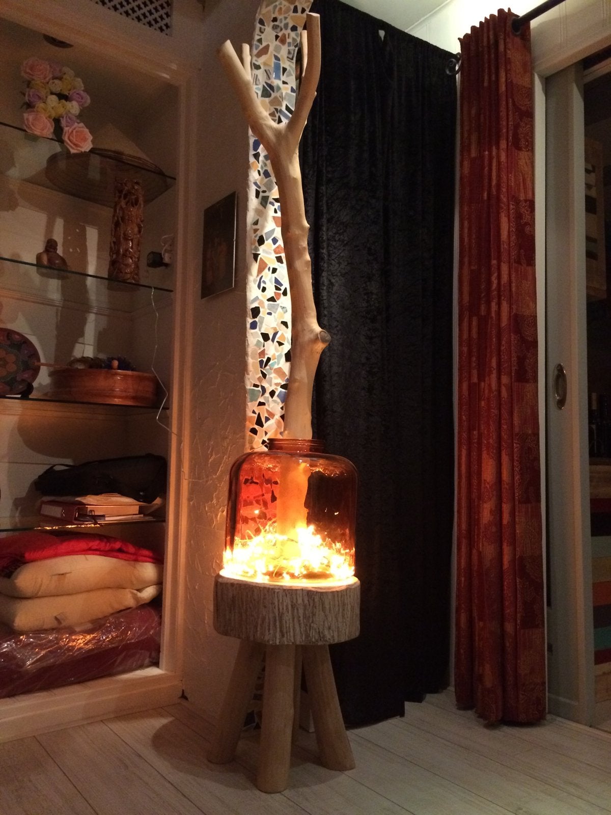 Decoratie boomstam lamp, Huis en Inrichting, Lampen | Vloerlampen, Ophalen, Zo goed als nieuw, Glas, Minder dan 100 cm