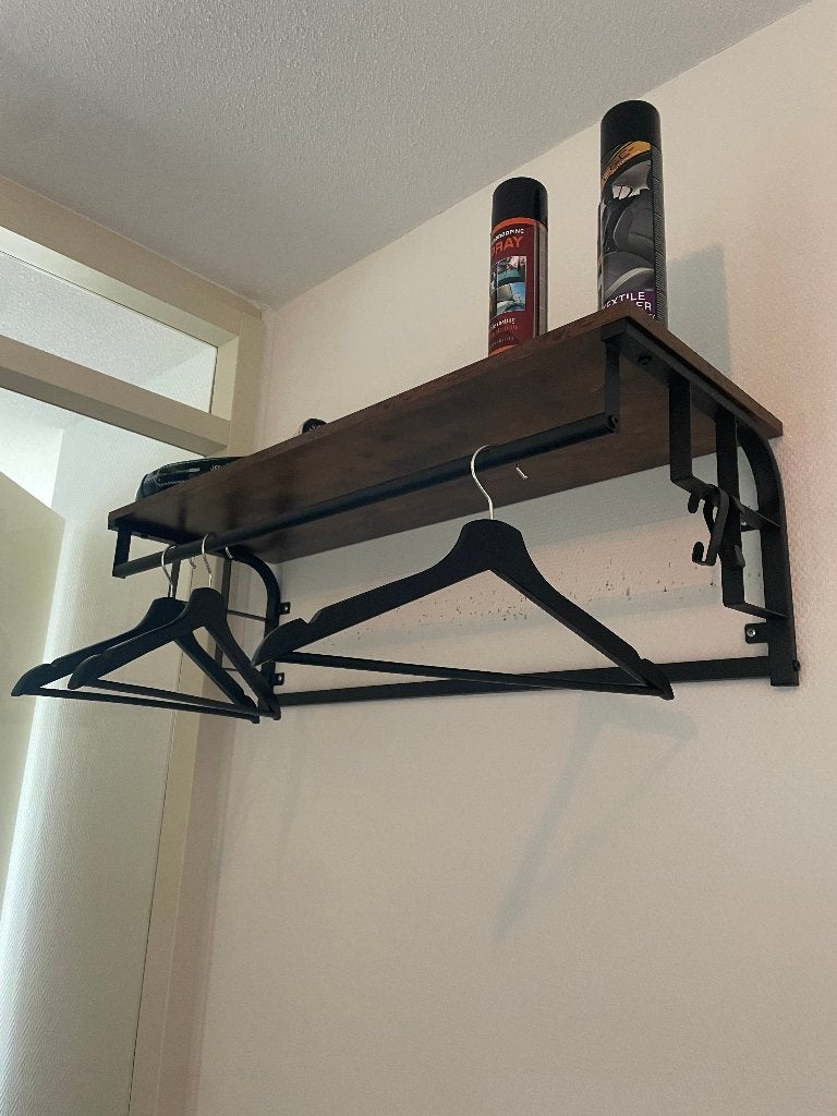 Industriële wandkapstok met houten plank, Zo goed als nieuw, Minder dan 100 cm, Metaal, Ophalen