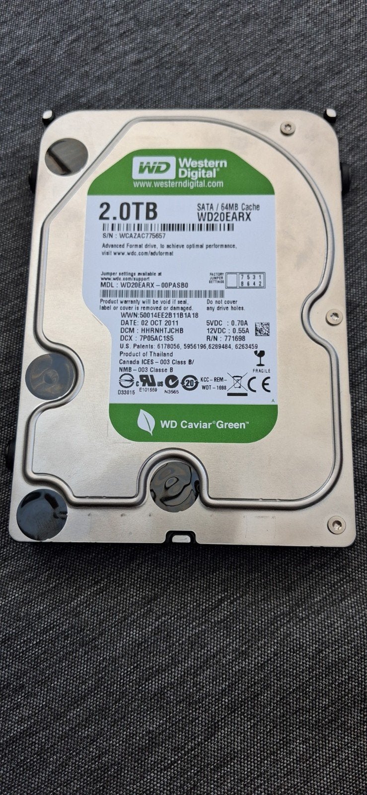 Western Digital WD Caviar Green 2TB HDD SATA, Computers en Software, Harde schijven, Ophalen, Intern, 2TB, Server