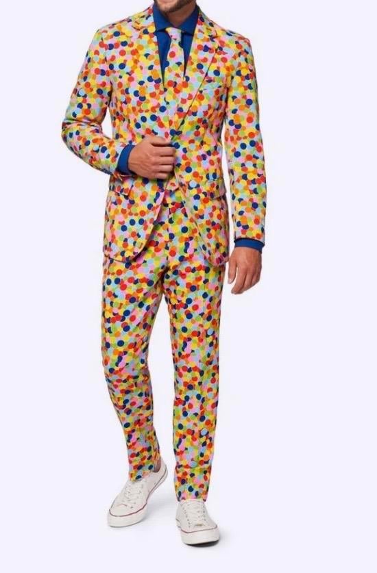 Opposuits Feestpak Confetti - Nieuw - Maat 60 met Stropdas, Carnaval, Nieuw, Overige maten, Ophalen of Verzenden