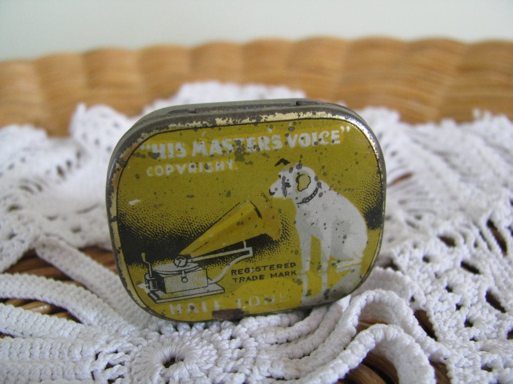 His Masters Voice * Nipper * blikje + naalden * zeer antiek, Verzamelen, Ophalen of Verzenden, Gebruikt, Overige