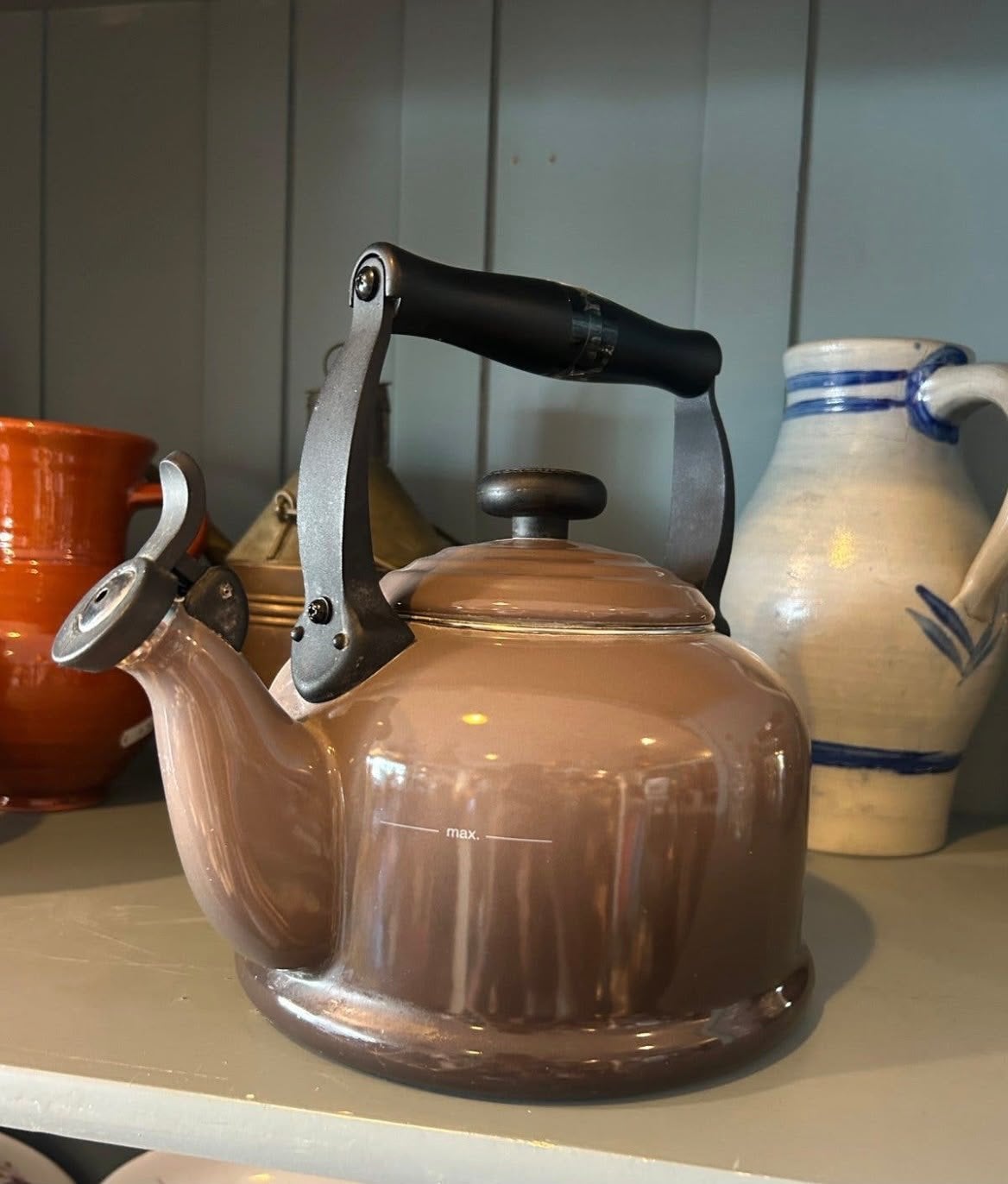 Prachtige Vintage Le Creuset Fluitketel - Bruin Metaal 2.1L, Gebruikt, Ophalen of Verzenden, Metaal, Bruin