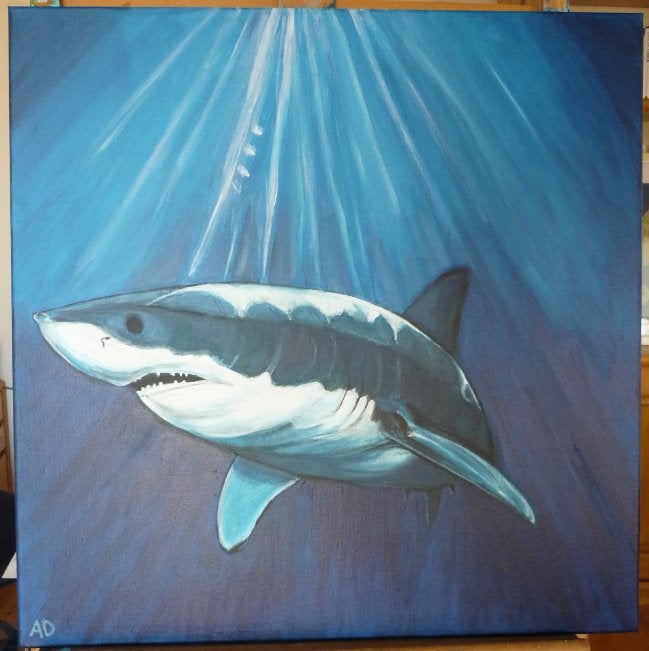 Haai, Antiek en Kunst, Acrylverf, Handgeschilderd, Ophalen of Verzenden, Dieren