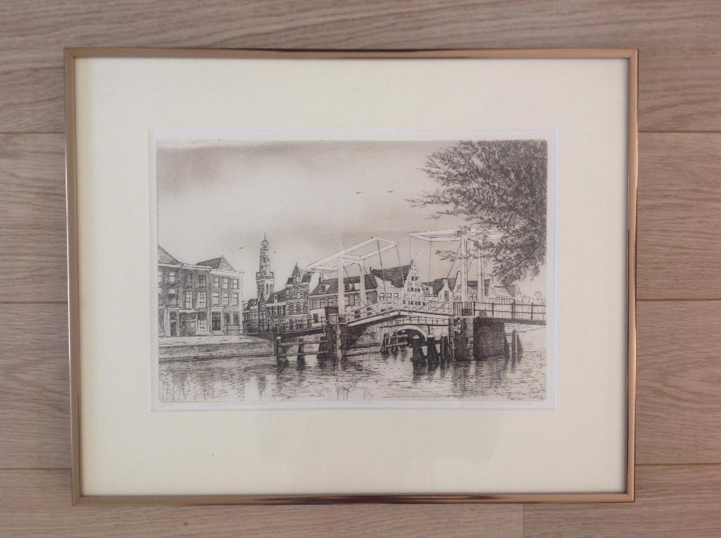 ETS Haarlem Gravestenenbrug door A. Wieringa, Ophalen, Stadsgezicht, Ets
