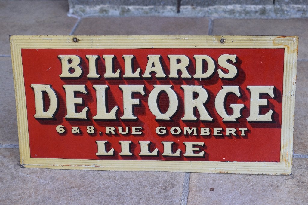Zeldzaam reclamebord billards Delforge 1910 1920, Ophalen of Verzenden, Gebruikt, Reclamebord