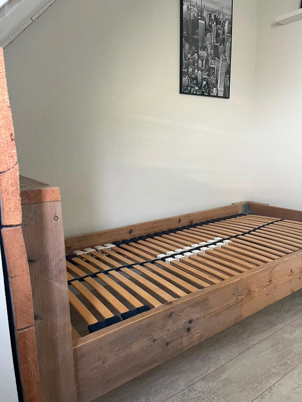 Steigerhouten eenpersoonsbed 90 x 200, Huis en Inrichting, Slaapkamer | Bedden, Ophalen, Gebruikt, 90 cm, Eenpersoons