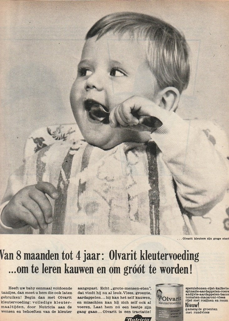 Retro reclame 1963 Nutricia Olvarit om groot mee te worden, Verzenden, Overige typen