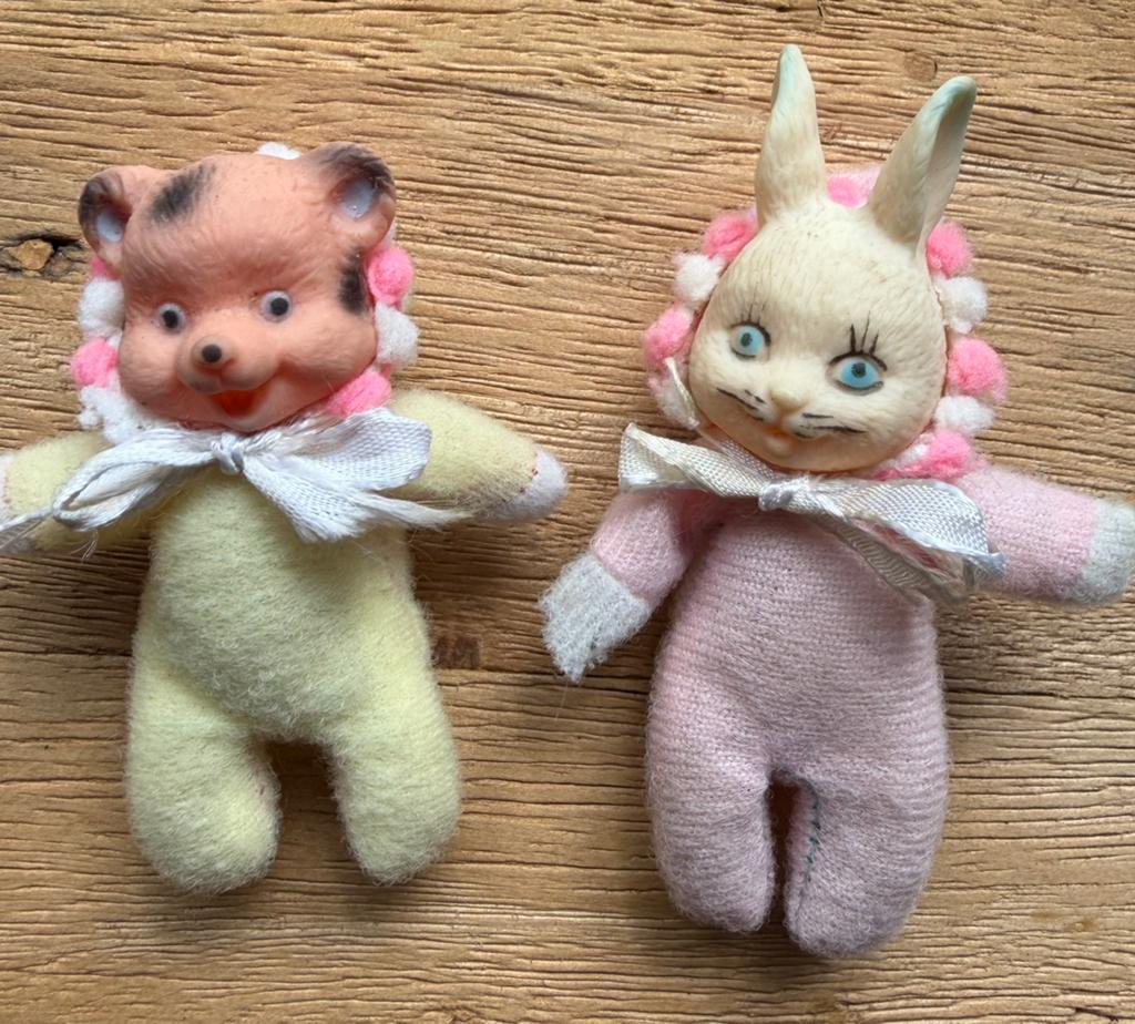 Vintage 70s lucifer beanie popjes Bear en Rabbit - El Greco, Ophalen of Verzenden, Zo goed als nieuw, Stoffen beer, Overige merken