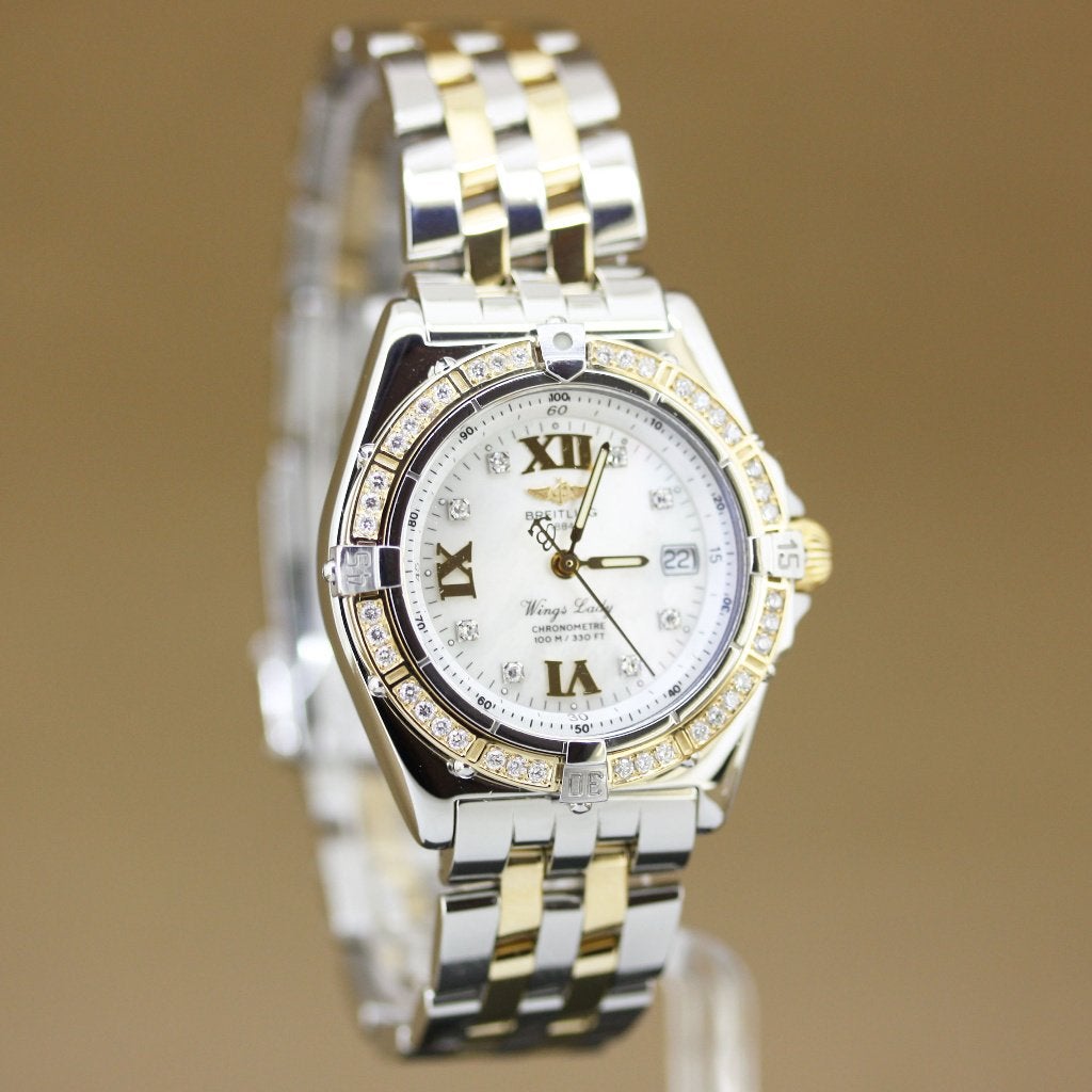 Breitling Wings Lady D67350 MOP Diamonds, Overige merken, Staal, Gebruikt, Polshorloge