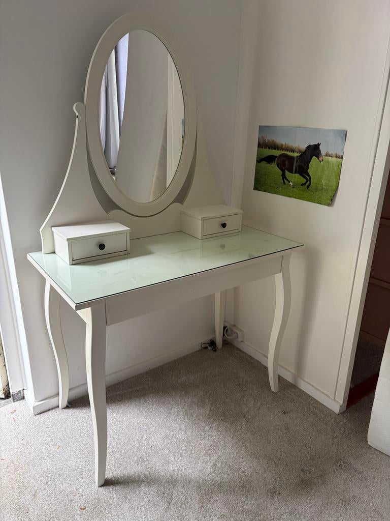IKEA Hemnes Kaptafel / Make-up tafel met spiegel, Ophalen, Gebruikt, 100 tot 150 cm, 50 tot 100 cm