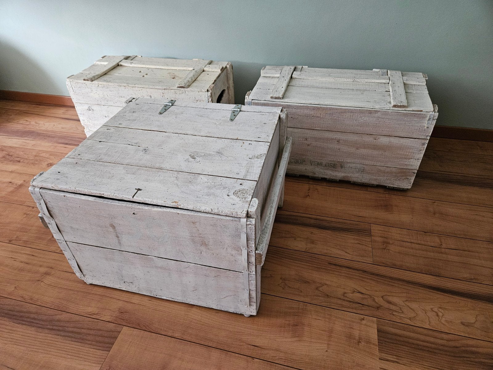 Set van 3 vintage houten eierkisten met deksel, Ophalen, Gebruikt, 50 tot 100 cm, 5 – 50