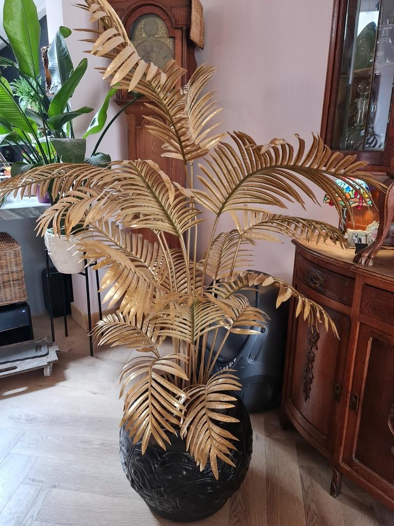 Goudkleurige palm plus mooie grote bloempot., Ophalen, Binnen, Gebruikt, Kunstplant