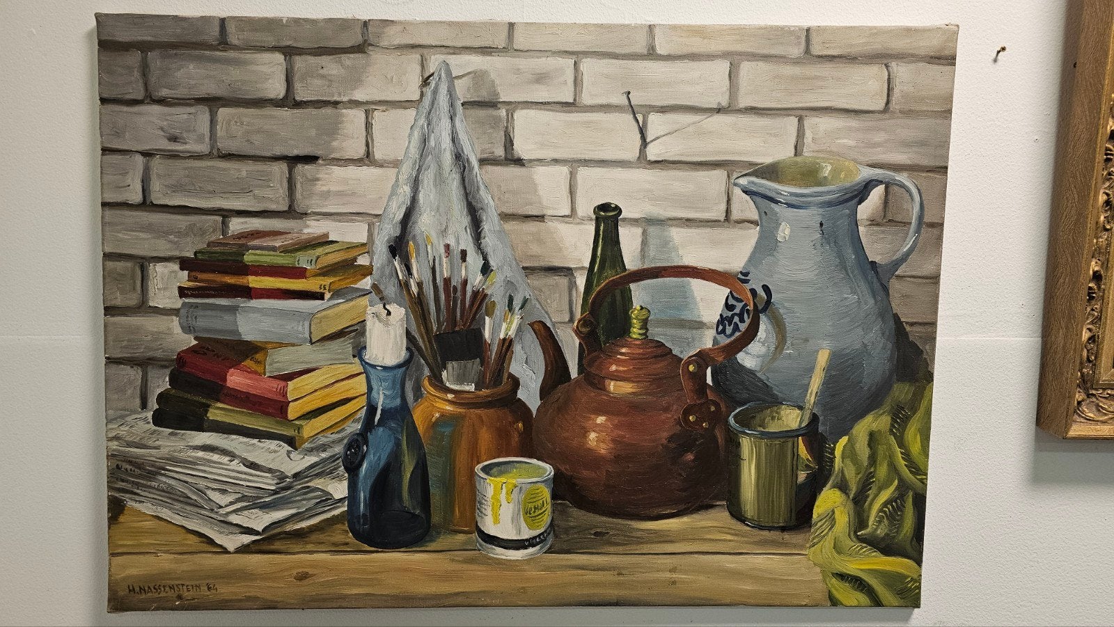 Hans Nassenstein '64 - Groot origineel stilleven op doek, Antiek en Kunst, Origineel werk, Doek, Realistisch, Stilleven