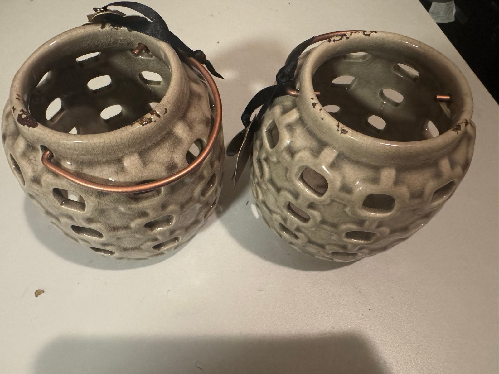 Riverdale Windlichten/Waxinelichthouders - Set van 2, 12 cm, Beige, Ophalen of Verzenden, Zo goed als nieuw