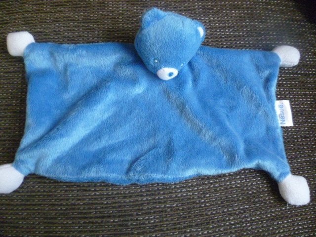 Blauw velours beren doekje lapje van Nestle, Kinderen en Baby's, Speelgoed | Knuffels en Pluche, Zo goed als nieuw, Overige typen