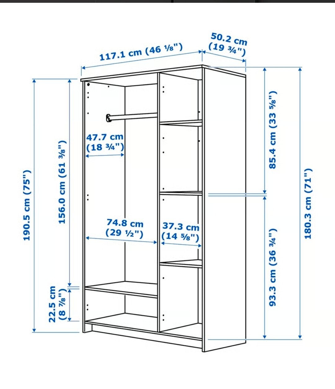 Zwarte kledingkast met spiegeldeur Brimes Ikea, Ophalen, Met deur(en), 150 tot 200 cm, 25 tot 50 cm