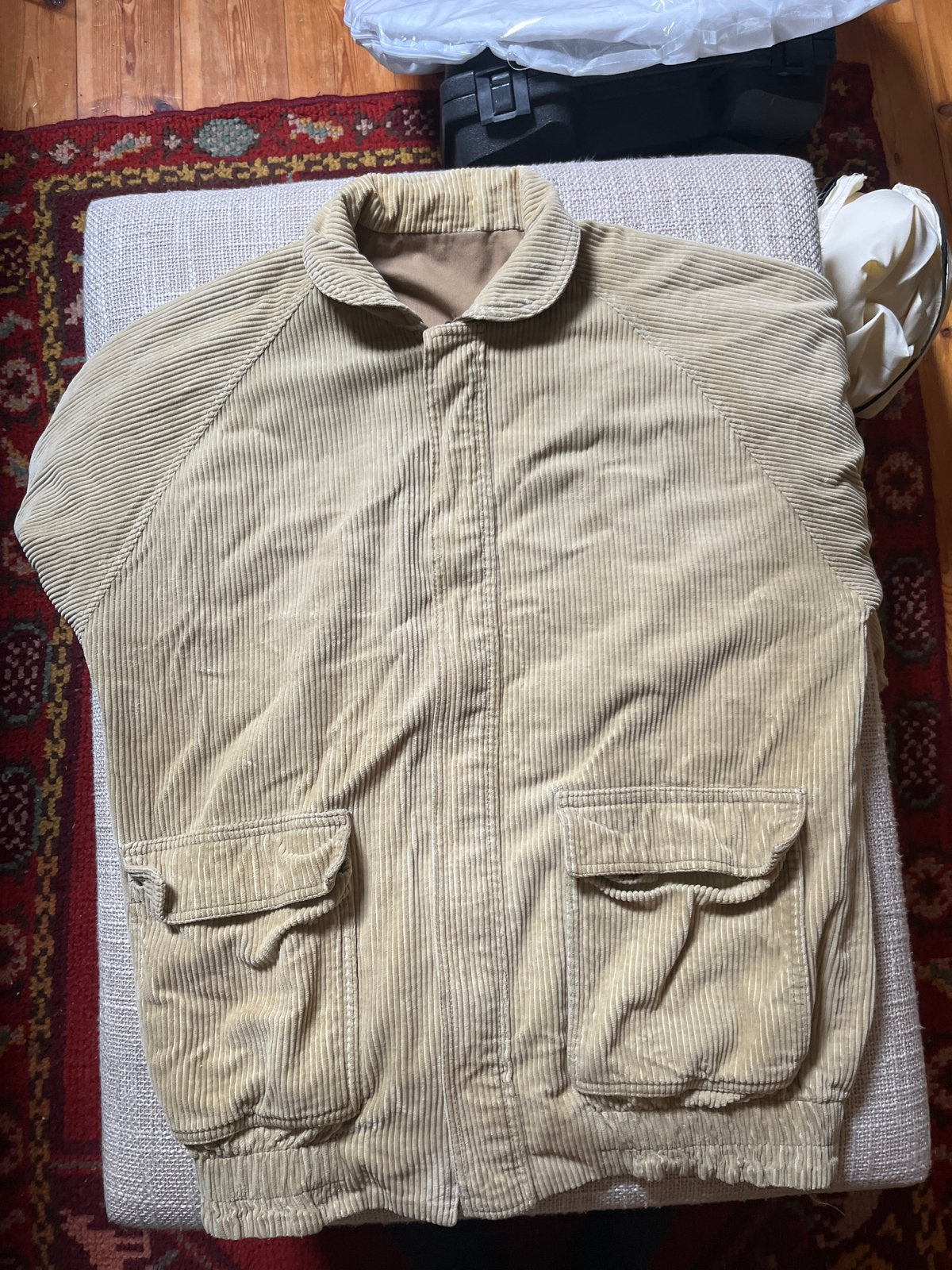 Beige ribfluwelen jas - Goede staat, Ophalen of Verzenden, Gedragen, Overige maten, Beige