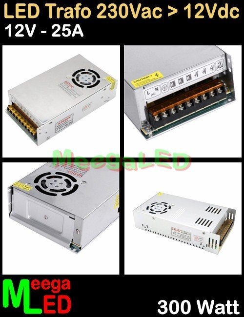 LED Trafo Voeding Adapter Driver - 230V > 12V - 25A = 300W, Metaal, Overige merken, Nieuw, Overige fittingen