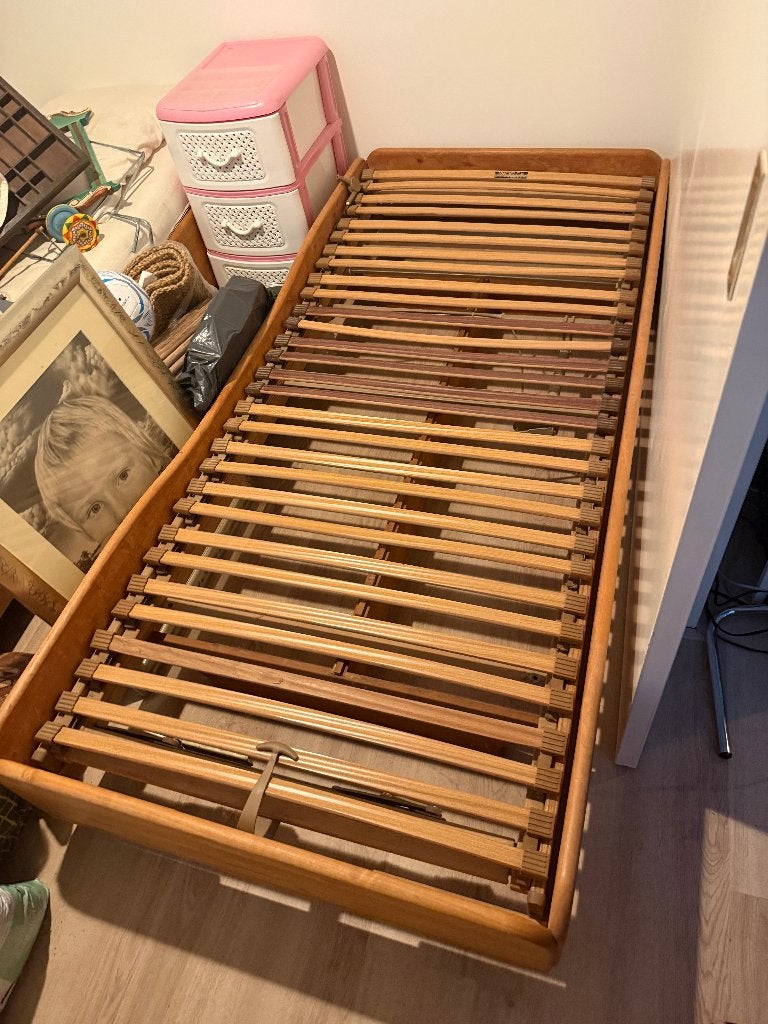 2x 1-p bed massief beukenhout (Greensleep) incl. lattenbodem, Ophalen, Gebruikt, 90 cm, Eenpersoons