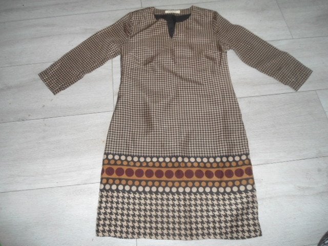 Nice Things; Leuk retro jurkje van zijde; maat 36, Bruin, Nice Things, Ophalen of Verzenden, Zo goed als nieuw