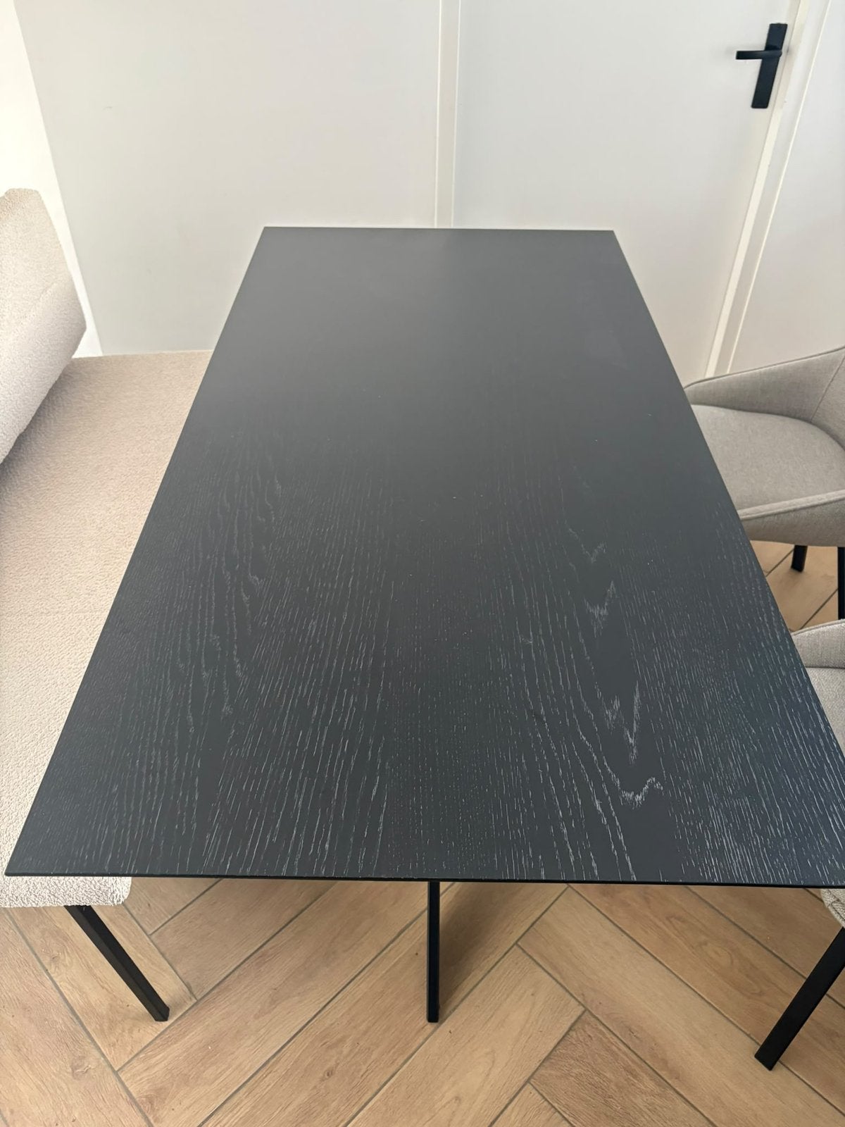 Zwarte eiken eettafel – Matrix poot – 160 x 80 cm - Kas20, Ophalen, 50 tot 100 cm, Zo goed als nieuw, Vier personen