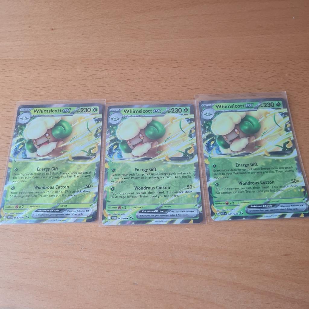 3x Whimsicott ex 230 HP Pokémon kaarten, Ophalen of Verzenden, Nieuw, Meerdere kaarten, Foil