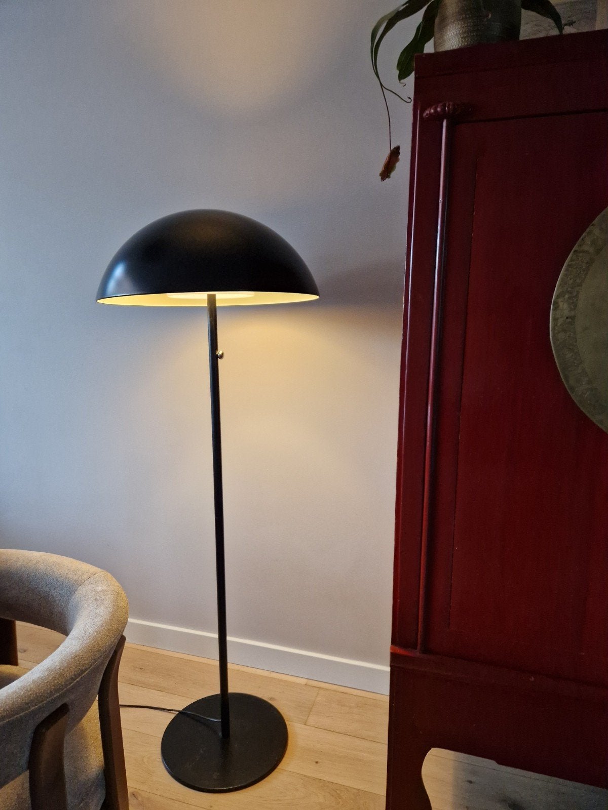 Zwarte paddenstoel vloerlamp met E27 fitting, Ophalen, Gebruikt, E27 (groot), Metaal