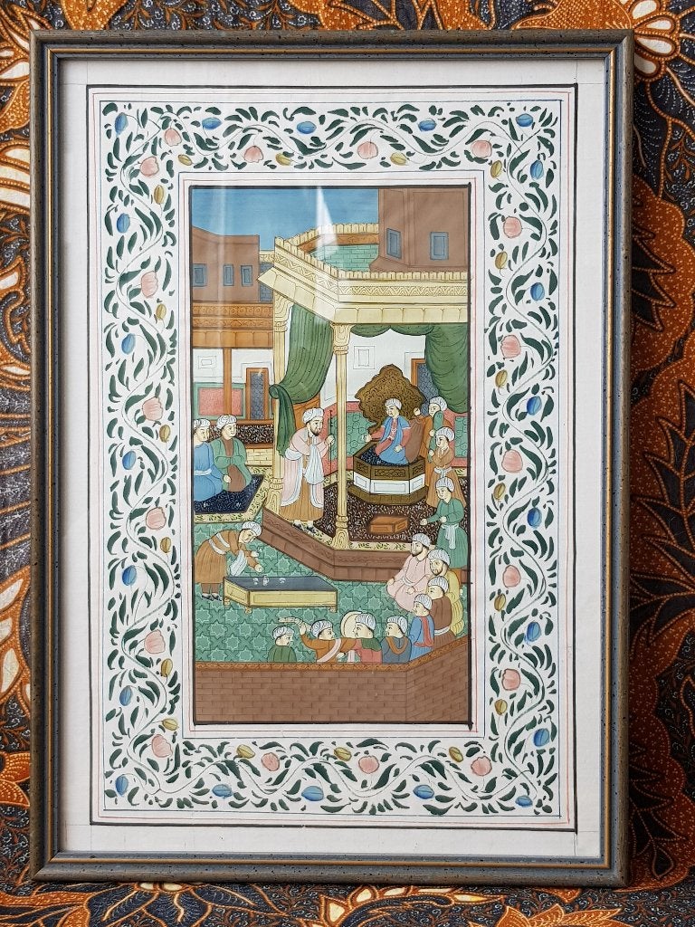 Mooie originele oude Oosterse ingelijste aquarel op zijde., Meerkleurig, Ophalen of Verzenden, Schilderij, Geschilderd