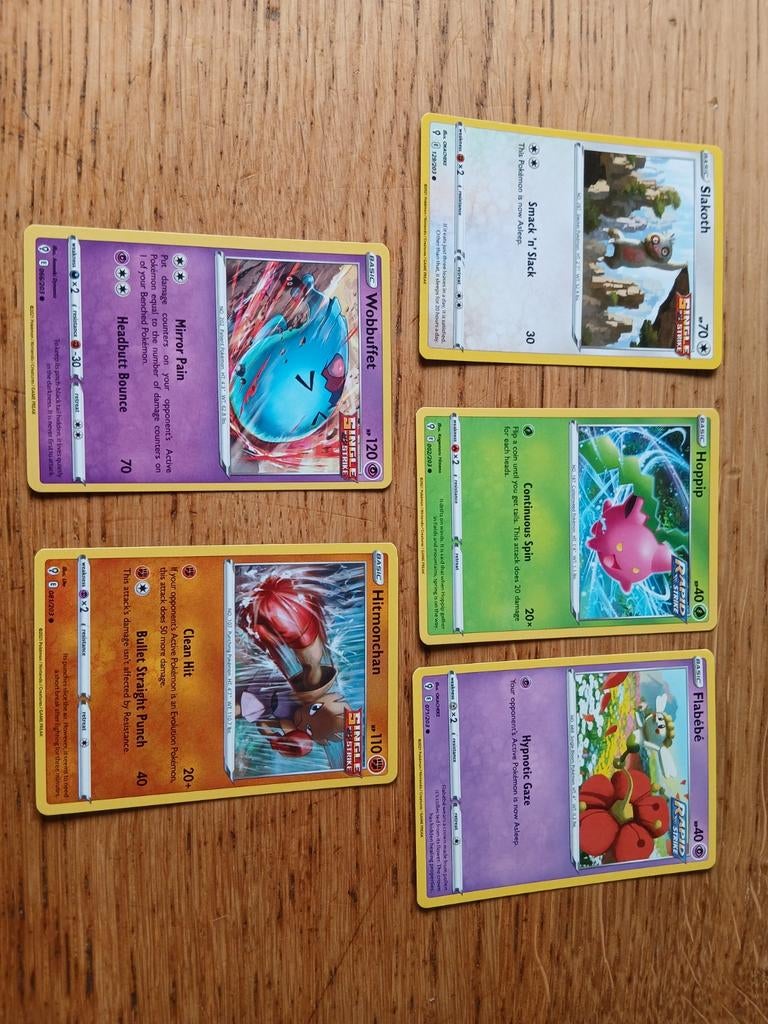 Pokémon Kaarten Wobbuffet, Hitmonchan, Slakoth, Hoppip,, Ophalen of Verzenden, Gebruikt, Meerdere kaarten