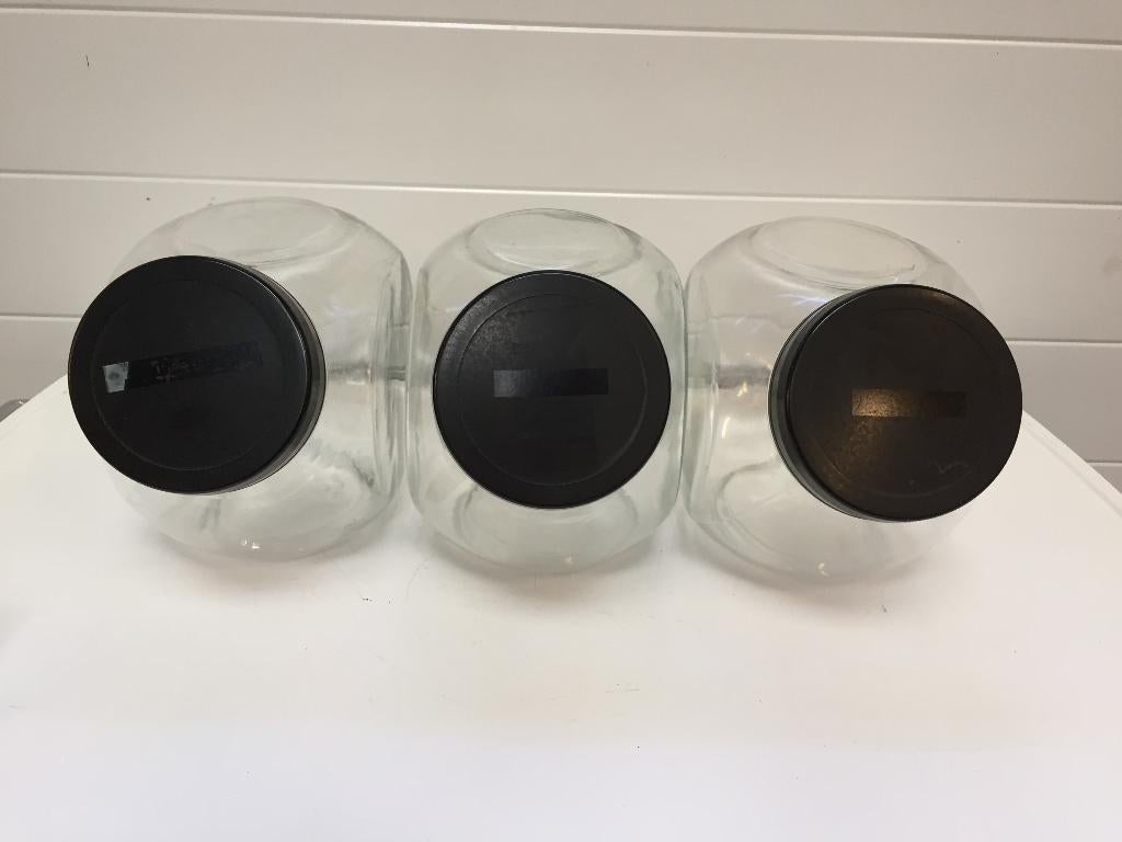 3x glazen met bakeliet voorraad potten 30H €35 p/st, Ophalen