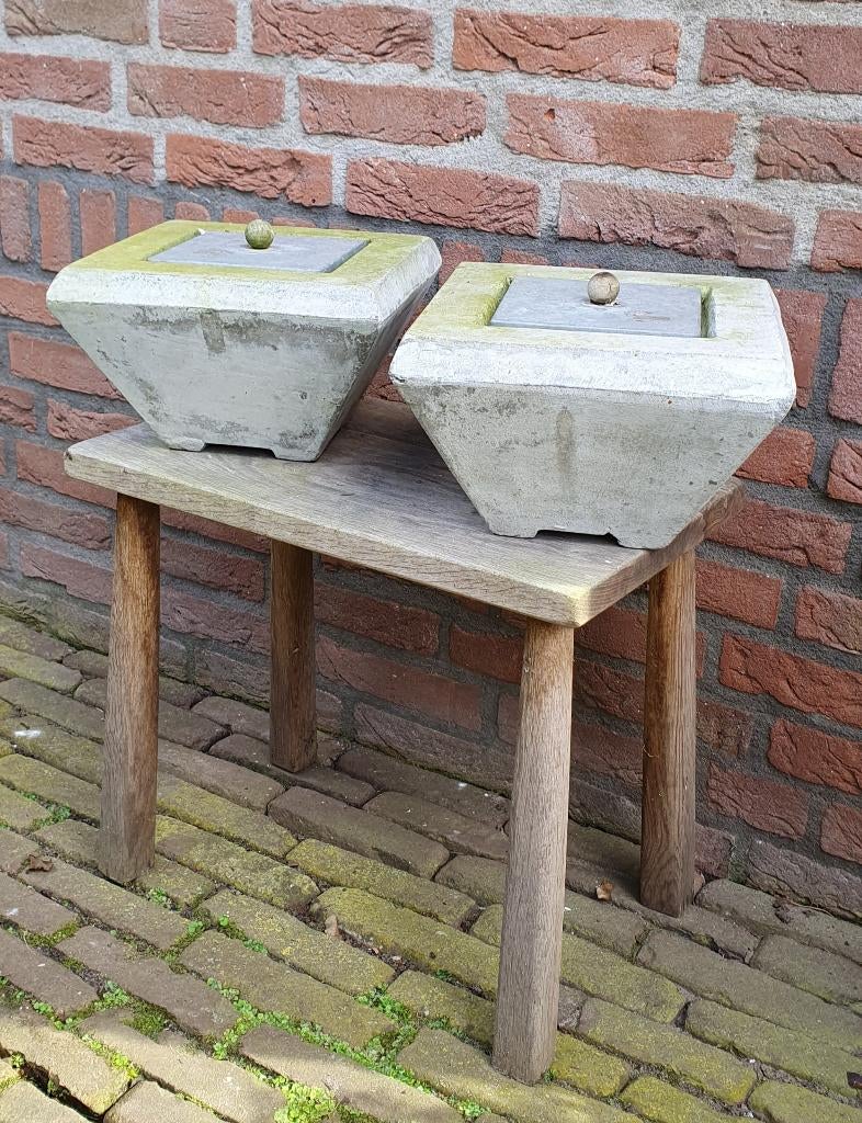 Betonnen Vuurschalen 2 stuks met Zinken Deksel, Ophalen, Gebruikt