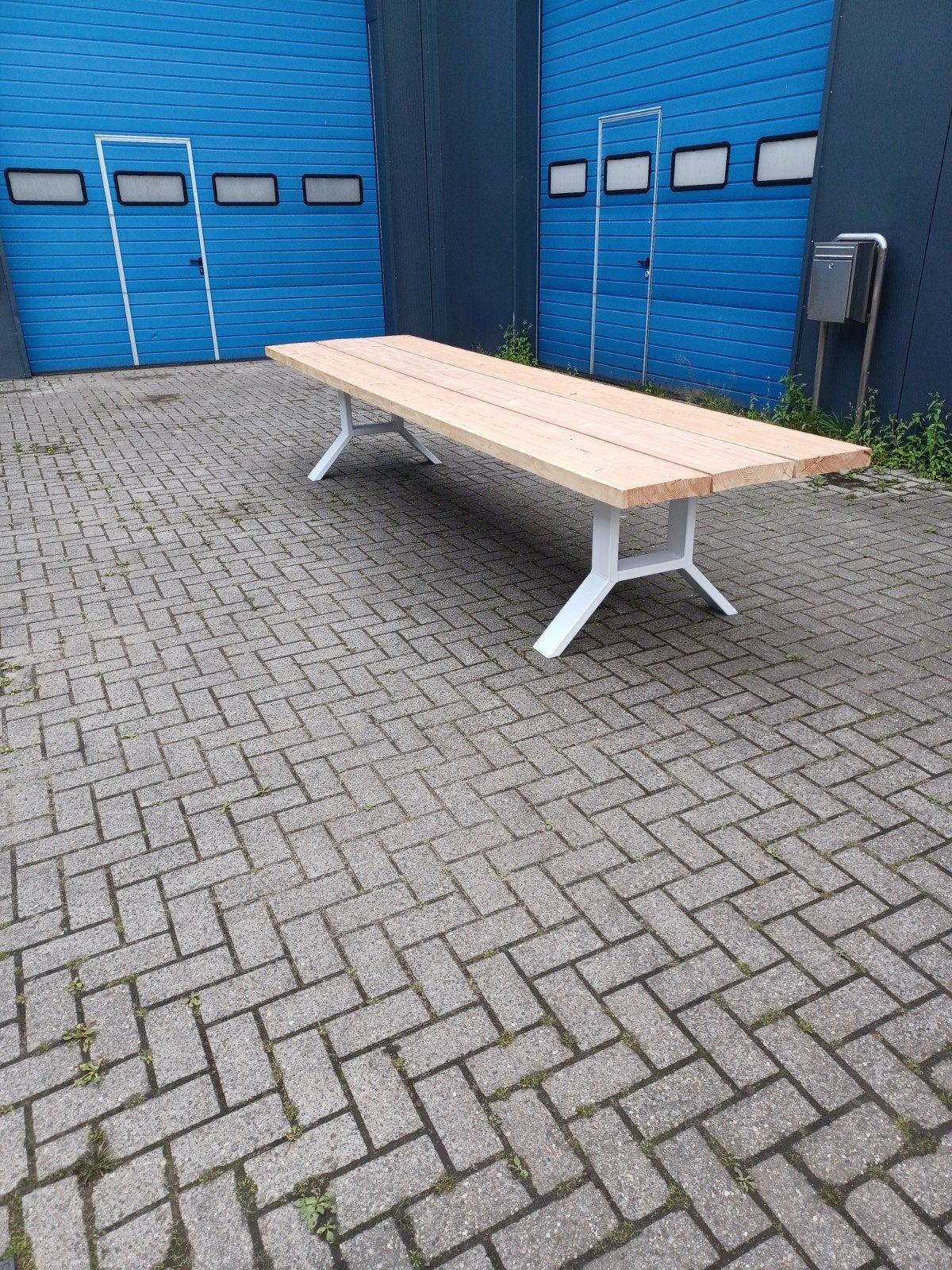 Grote robuuste industriële landelijke tuintafel 4x1 meter., Ophalen of Verzenden, Nieuw, Rechthoekig, Hout