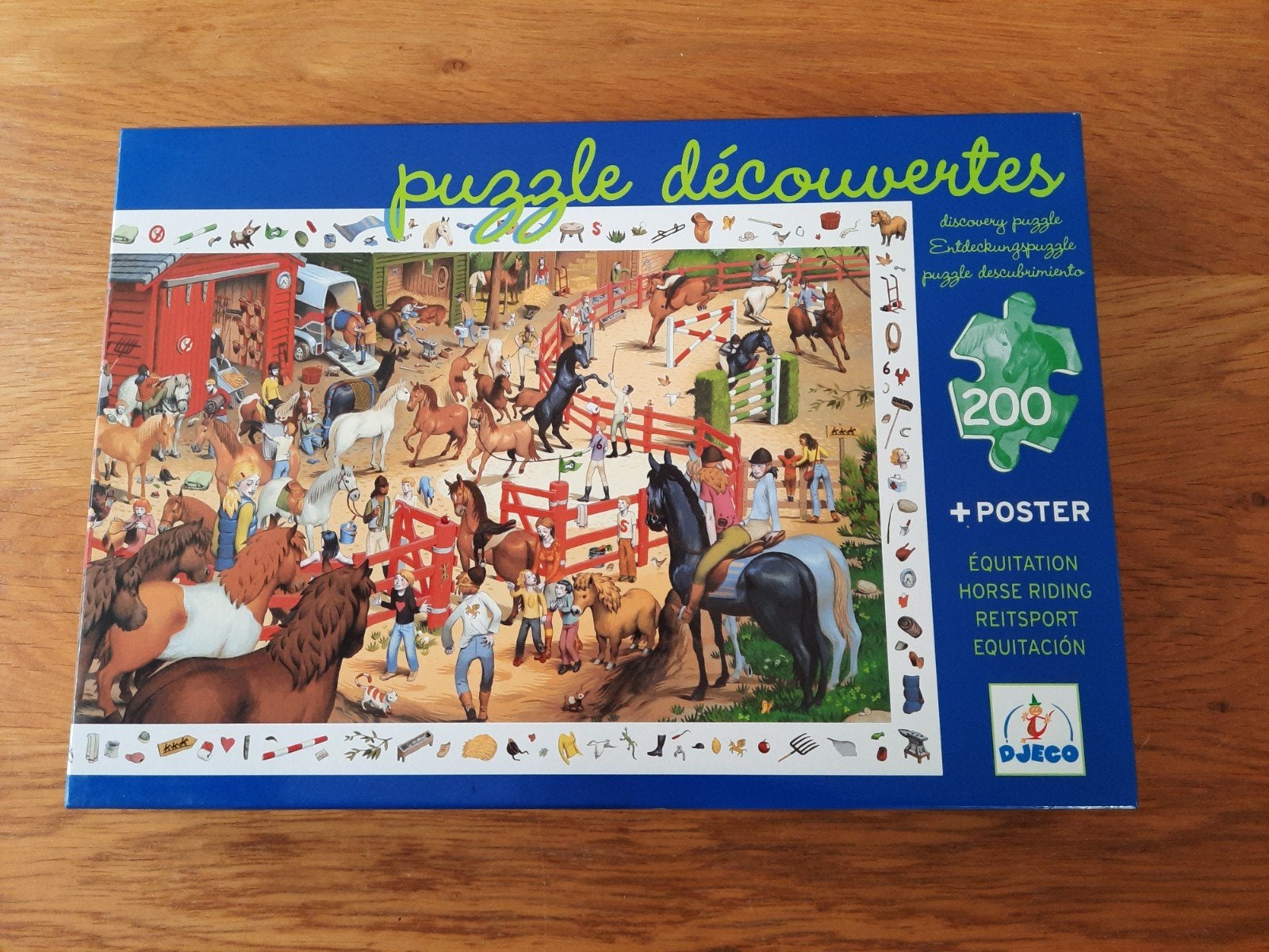 Djeco Discovery Paardrijden Puzzel 200 stukjes + Poster, Ophalen of Verzenden, 10 tot 50 stukjes, Zo goed als nieuw, 6 jaar of ouder