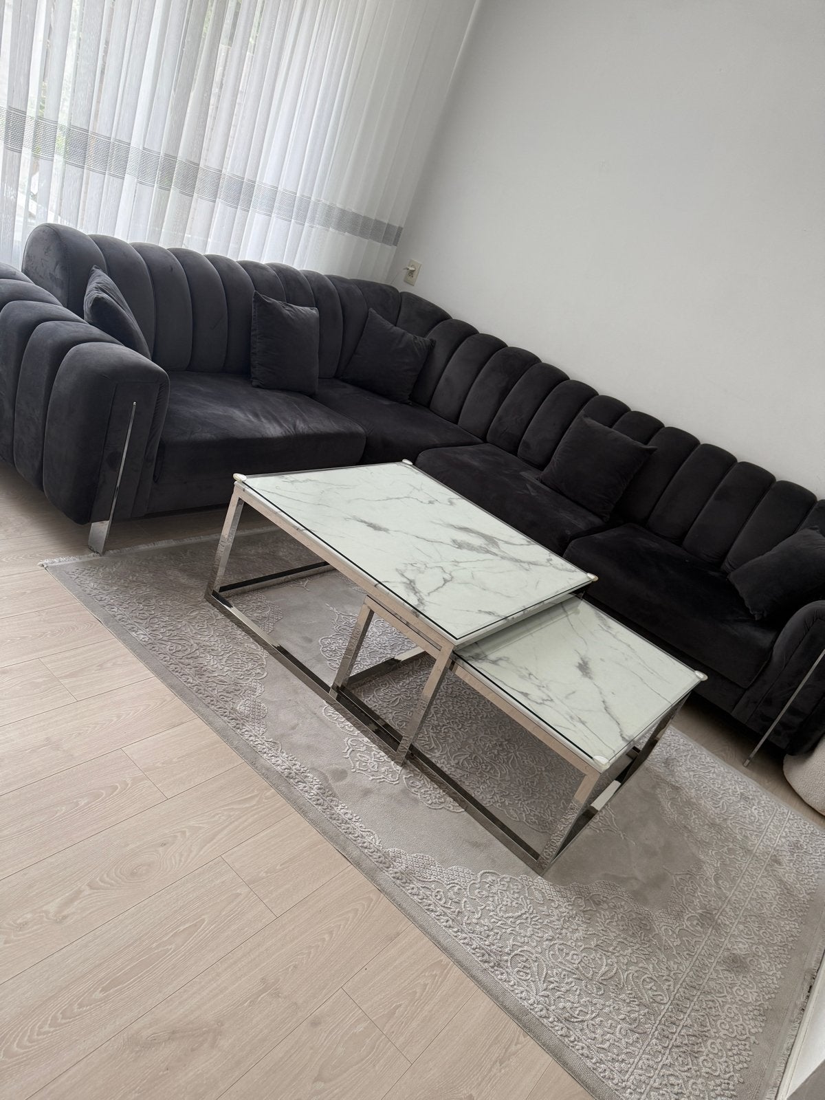 Eettafel en salontafel set met marmerlook, Ophalen, 50 tot 100 cm, Zo goed als nieuw, Vier personen